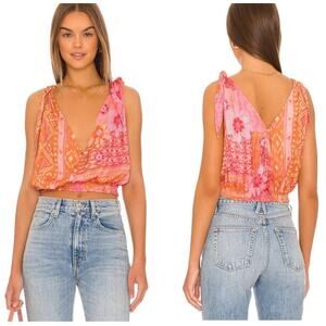 Free People Tied To You Wrap Tank Top - Sz MED NWOT Paisley Floral Cropped